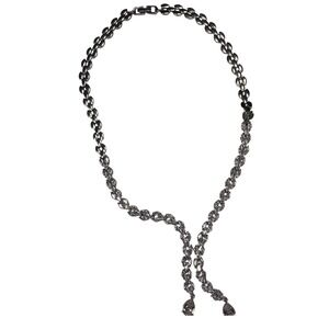 Sparkling Rhinestone Y Necklace Silver Tone Marquise Cut Dangle Pendant